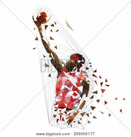 Basketball Player Shooting Ball, Low Poly Vector Illustration. Finger Roll Shot