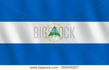 Nicaragua Flag With Waving Effect, Official Proportion.