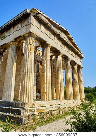Temple Of Hephaestus. Ancient Greek Place Of Worship Located At The Northwest Side Of The Agora Of A