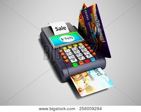 Modern Nfs Payment On Payment Card Pos-terminal With Credit Card Inside And Outside View Perspective