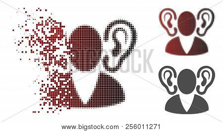 Listener Icon In Sparkle, Pixelated Halftone And Undamaged Whole Variants. Points Are Grouped Into V