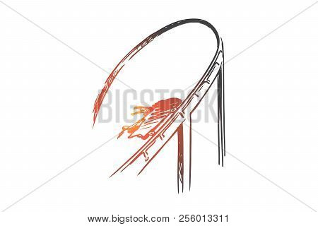 Freedom, Extreme, Risk, Pleasure, Speed Concept. Hand Drawn Rollercoaster As Symbol Of Fun And Speed