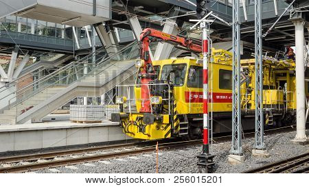 Szczecin, West Pomeranian / Poland - 2018: Renovation Of Electric Traction, Tracks And Platforms At 