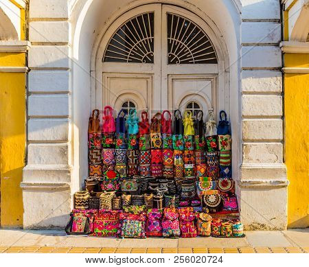 Cartagena, Colombia. April 2018. A View Of Tourist Souvenirs For Sale In The Old Town In Cartagena, 