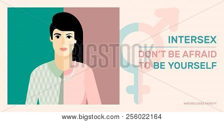 Intersexual Concept. Flat Vector Illustration Of Person With Male And Female Marker.