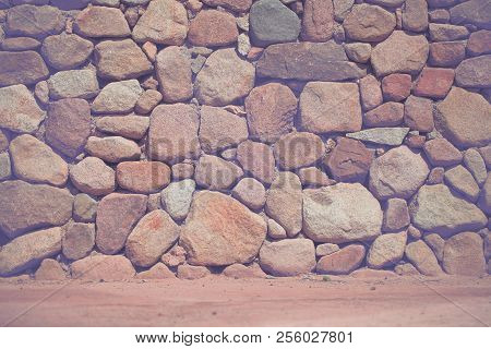 Ancient Wall Lined With Stone, Architectural Background.
