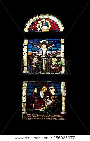 Geraldton, Australia - August 21, 2018: Beautiful Stained Glass Of St Francis Xavier Cathedral