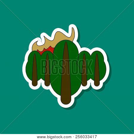 Paper Sticker On Stylish Background Of Fire In The Forest