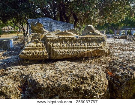 Ancient Agora Of Athens With The Acropolis In Background. Greece.