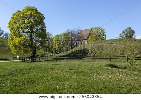 Uppsala, Sweden On May 10. Outdoor View At Old Upsala Protection Area, The Kings Mounds Of The Legen