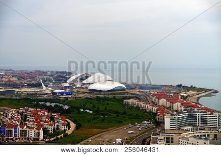 Sochi, Russia - May 29. 2018. View From Above On Imeretinskaya Bay And Olympic Park