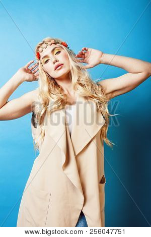 Young Blond Woman Dressed Like Ancient Greek Godess, Jewelry Clo