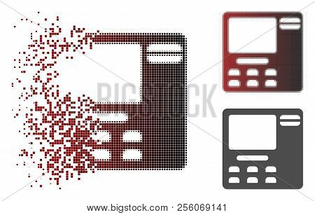 Atm Device Icon In Sparkle, Pixelated Halftone And Undamaged Solid Variants. Points Are Combined Int