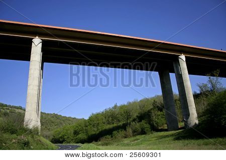 autostrada brigde dalla foresta di cielo blu