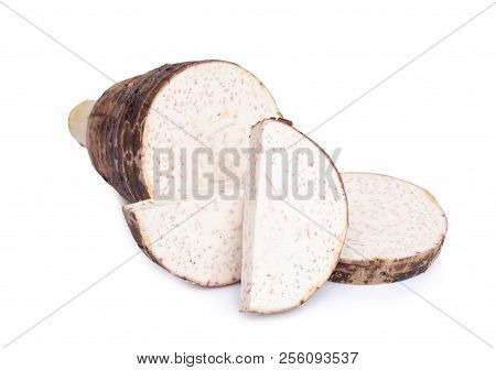 Fresh Sweet Taro Root, Satoimo Potatoes Isolated On White Background, Clipping Path