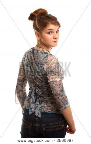 สาวบนพื้นหลังสีขาว