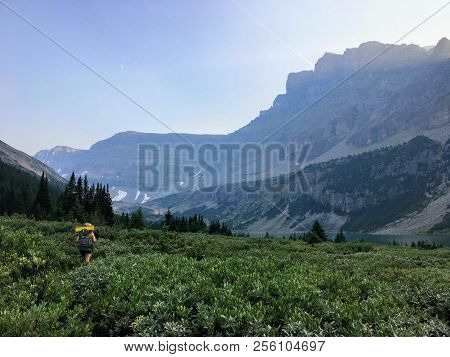 Hiking Through A Beautiful Valley On The Way To Hidden Lake Or Lake Of The Falls, Deep In The Rocky 