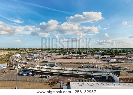 Harwich, United Kingdom - May 23, 2017: View From The Ship To Warehouses And Infrastructure In The P