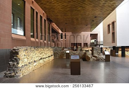 Frankfurt Am Main, Germany-august 28, 2018: Foundations Of The Carolingian Basilica In Frankfurt Am 
