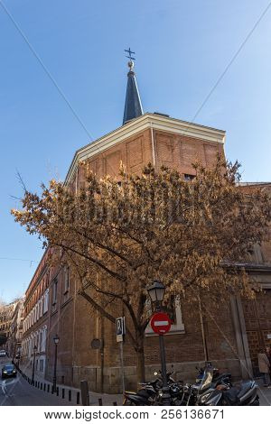 Madrid, Spain - January 24, 2018:  Amazing Morning View Of Church Of San Antonio De Los Alemanes In 