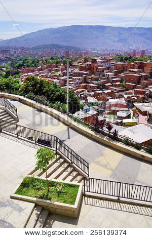 DISTRICT 13, MEDELLIN, COLOMBIA, AUGUST 15, 2018: Famous graffitis of District 13, Medellin, Colombia, South America