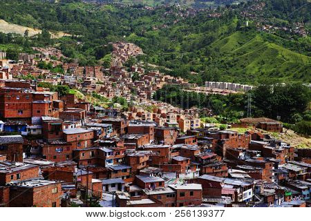 DISTRICT 13, MEDELLIN, COLOMBIA, AUGUST 15, 2018: Famous graffitis of District 13, Medellin, Colombia, South America
