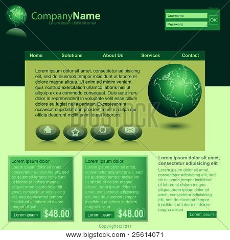 Wektor zielony szablon projektu witryny sieci web z glob