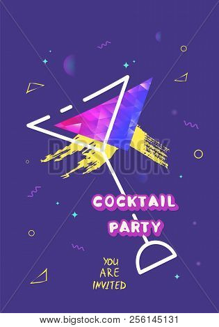 Cocktail Party Banner Template With Vermouyh Cup Shape. Holiday Banner With Shine Decoration And Cre
