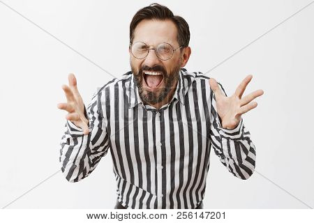 Man Lost Tempter In Office, People Scared To Come Near And Calm Him Down. Displeased Bothered And An