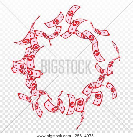 British Pound Notes Falling. Floating Gbp Bills On Transparent Background. United Kingdom Money. Aut