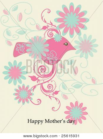 vektor madár és a virágok üdvözlőlap