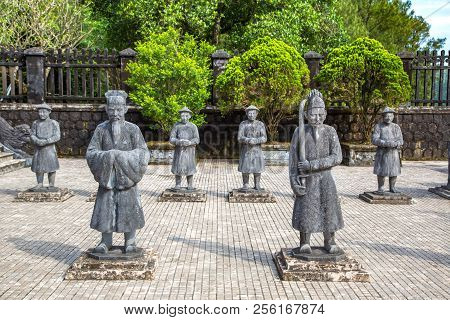 Tomb Of Khai Dinh With Manadarin Hnour Guard In Hue, Vietnam In A Summer Day