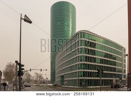Frankfurt(main),germany - March 03,2018:westhafen Tower There Are Rooms Of The Hotel Ibis.the Buildi