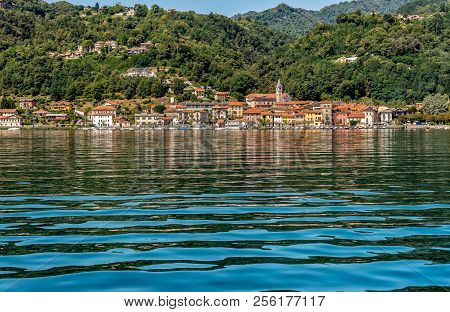 View Of Historic Village Pella On The Western Shore Of Lake Orta, Province Of Novara, Italy