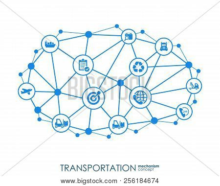 Transportation Integrated Interact Concept. Connected Graphic Design Dot And Line System. Abstract B