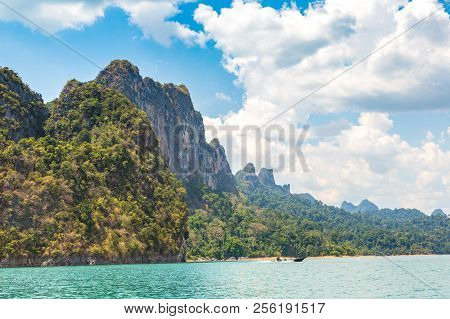Beautiful Nature At Cheow Lan Lake, Ratchaprapha Dam, Khao Sok National Park In Thailand In A Summer