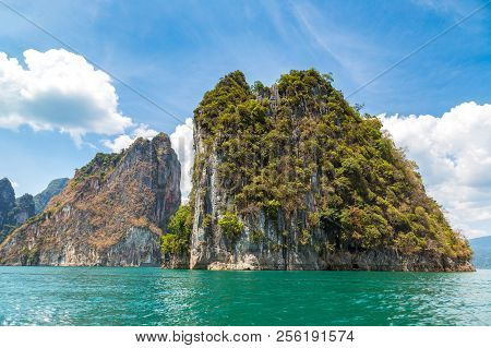 Beautiful Nature At Cheow Lan Lake, Ratchaprapha Dam, Khao Sok National Park In Thailand In A Summer