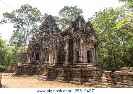 Thommanon Temple Ruins Is Khmer Ancient Temple In Complex Angkor Wat In Siem Reap, Cambodia In A Sum