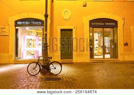 ROME, ITALY - CIRCA NOVEMBER, 2017: Bottega Veneta store in Rome. Bottega Veneta is an Italian luxury goods and high fashion brand.