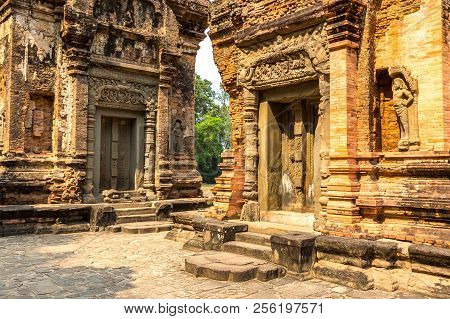 Preah Ko Temple In Complex Angkor Wat In Siem Reap, Cambodia In A Summer Day