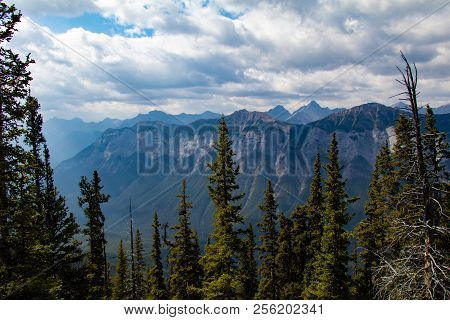 Landscape Picture Of Canadian Rockies Of Sulphur Mountain From Mount Rundle