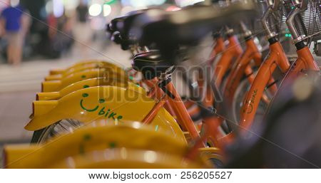 Taipei city, Taiwan, 27 May 2018:- Youbike in Taipei city street