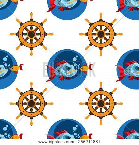Seamless Pattern For Design Surface Piranha And Goldfish.