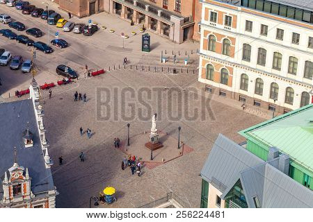 Riga, Latvia - May 05, 2017:  Squre Of The Old City Riga.  Architecture Of Old Town Of Riga. Riga Is