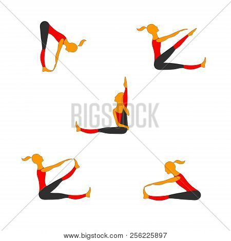 Women Practice Gymnastics In Different Poses. Vector Color Images.