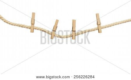Beige Cotton Rope And Four Pins Isolated On White Background