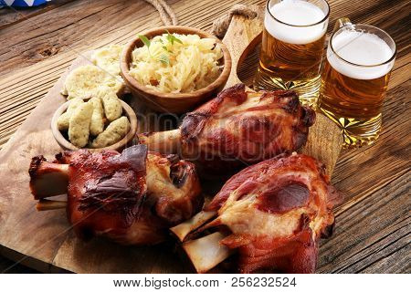 Roasted Pork Knuckle. Ham And Bacon Are Popular Foods In The West. German Schweinshaxe Or Haxe.