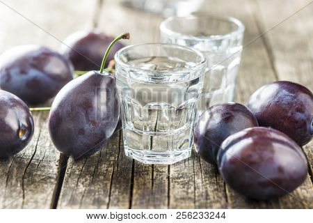 Plum brandy and plums. Tasty slivovitz.