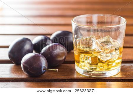 Plum brandy and plums. Tasty slivovitz.