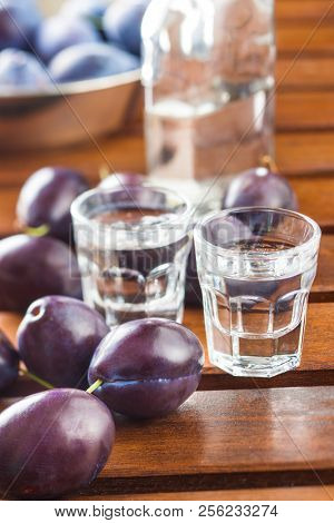 Plum brandy and plums. Tasty slivovitz.